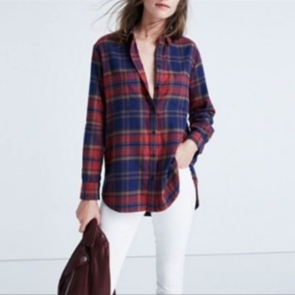 Madewell Tops - Madewell Ex-Boyfriend Flannel Shirt Red Blue Large